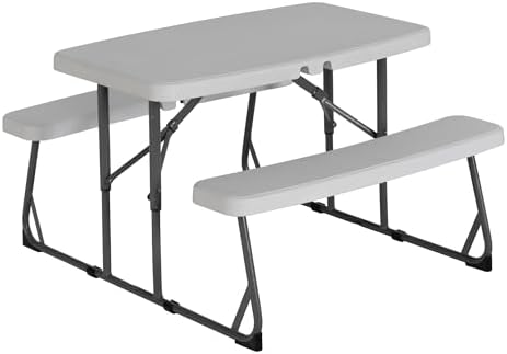 Peakform 37.8 Inch Rectangular Folding Picnic Table, Multipurpose Indoor Outdoor Durable Furniture with Double Bench Seating, White/Black