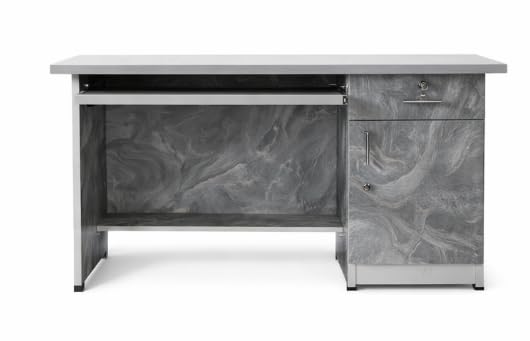 Image of Furniture Shoppe Executive Study Desk with Grey Textured Finish Lock and Key Drawer and Side Cabinet StorageSET