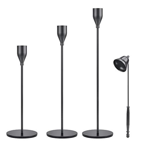 Soporte de vela 4 en 1 negro mate para centro de mesa con juego de amortiguador de velas, soporte decorativo de metal cónico, candelabros, decoración del hogar, decoración de Navidad y bodas Cover
