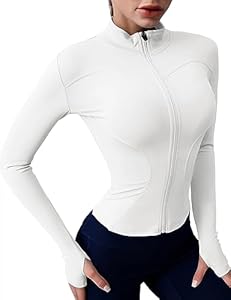 Rapbin Damen Gym Tops Langarm Sport Running Laufjacke Trainingsjacke Workout Yoga Tops Fitness Zip Activewear mit Daumenlöchern Stil 2–Weiß S