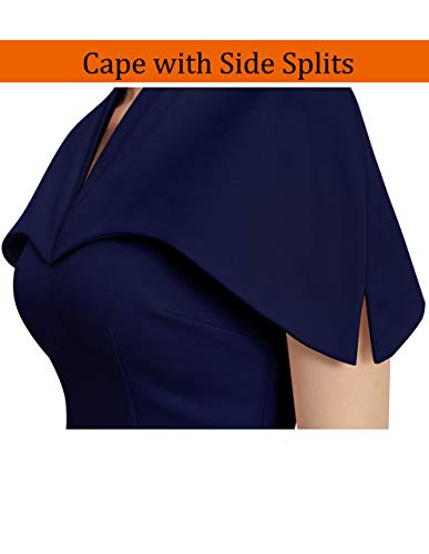Vfshow Womens Navy Blue V Neck Celebrity Cape Cocktail Party Slim Fitted Stretch Bodycon Pencil Midi Dress 7225 Blu L #TOP5