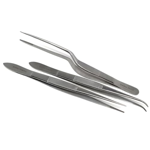 3 Style Lab Tweezers Set of Stainless Steel Forceps Precision Serrated Jaws for Multiple Laboratory Usage (5.5
