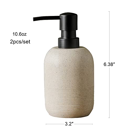 2Pcs/Set Beige Soap Dispenser Sets,Resin Hand Soap Lotion Dispenser For Bathroom Countertop,Soap Dispenser For Kitchen Sink-10.6Oz. #TOP4