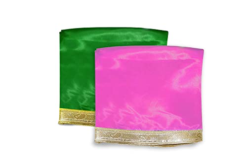 Image of Pooja Mandir Kapda, 1 Meter Green Silk Satin Altar Cloth for God Pooja Table, Goddess Radha /Paravati Chowki Aasan, Temple, Mandir and Puja Ghar