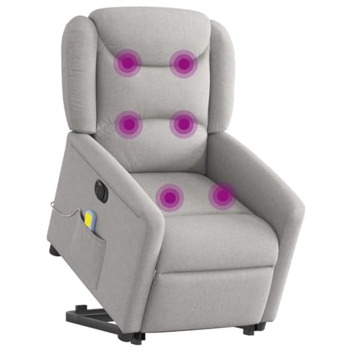 vidaXL Massagesessel mit Aufstehhilfe Elektrisch Wolkengrau Stoff, Relaxsessel, Sessel mit Aufstehhilfe, Massagestuhl, Sessel