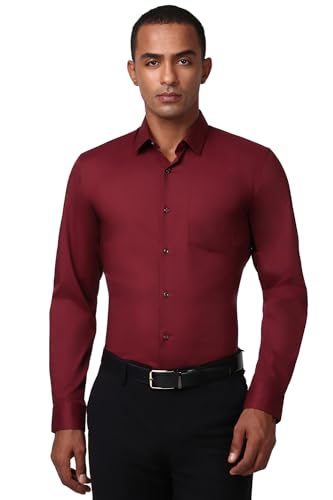 Image of Peter England Men Polycotton Slim Fit Full Sleeve Stretchable Solid Formal Shirt | Lycra Comfort