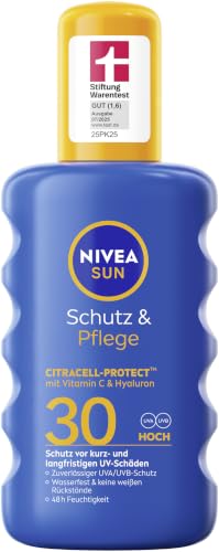 NIVEA SUN Schutz & Pflege Sonnenspray LSF 30, wasserfestes Sonnencreme Spray mit Vitamin C...