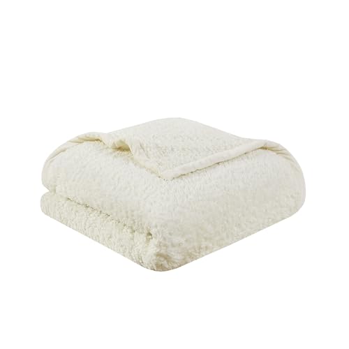 Woolrich Burlington Berber Blanket Super Soft, Cozy Lightweight Cover with Luxurious Velvet Binding, Modern Trendy All Season Bedspread Bedding-Set, Twin: 66x90, Ivory