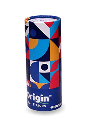 Image of ORIGIN Round Box Car Tissue | Perfect Fit Cup Holder Facial Tissue | Cylinder Tube Face Towel | Soft, Eco friendly & Chemical Free | 2-Ply Car Napkins For Travel, Home & Office (50 Sheets)