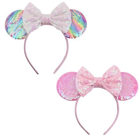 AQOKKA Mouse Ears Headbands with Bow Minnie Ears Cosplay Costume Hair Accessories for Women Birthday Party Decoration