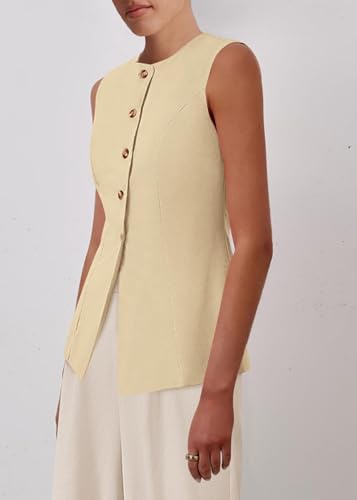 KIRUNDO Vest Tops for Women Trendy Dressy Business Casual Outfits 2026 Summer Sleeveless Fitted Blazer Work Suit Waistcoat(Beige, Medium) — view 5