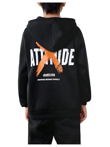 COZYEASE Boy's Letter Graphic Hoodies Long Sleeve Hooded Sweatshirts Vintage Pullover Tops