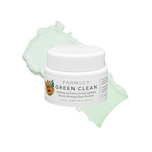 Farmacy Makeup Remover Cleansing Balm – Green Clean Waterproof Makeup Remover Balm + Oil Cleanser for Face – Gently Melts Make Up + SPF – Hydrates + Softens Skin with Super Greens + Papaya (50ml)