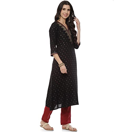 Image of Rangriti Black Liva A-Line Kurta for Women