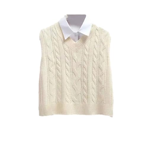 Dndrdhfb Women's Cable Sweater Vest Loose V-Neck Vest Sleeveless Pullover Sweater Top
