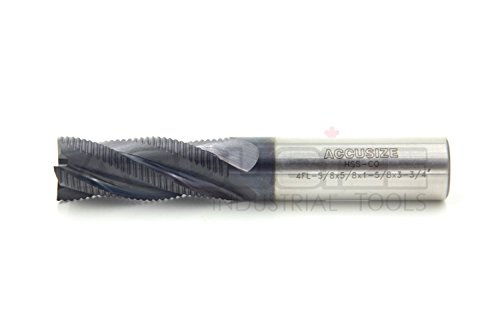 Image of Accusize Industrial Tools 5 /8'' Fine Tooth M42 8% Cobalt Tialn Roughing End Mill, 5 /8'' Shk Dia, 1-5 /8'' Flute Length, 3-3 /4'' Oal, 4 Flute, 1104-0058 | Fine Tooth, M42 8% Cobalt, TiAlN Coated, 3-3 /4 inch OAL, Single End, Center Cutting, 1104-0058
