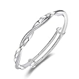 Sterling Silver Bangle Bracelets for Women,Fashion Jewelry Simple Adjustable 925 Silver Cuff Bangles for Women Mom Wife Valentine Mothers Day Gift, 2.4 x 2.4 x 0.3 inches, Sterling Silver , no