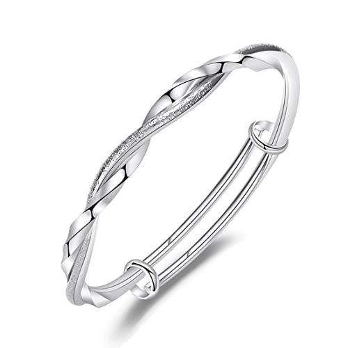 Sterling Silver Bangle Bracelets for Women,Fashion Jewelry Simple Adjustable 925 Silver Cuff Bangles for Women Mom Wife Valentine Mothers Day Gift