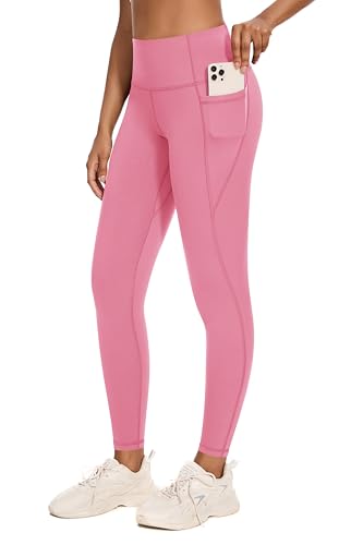 Neonysweets Women's Fleece Lined Leggings with Pockets Thermal Warm Winter Tights Yoga Pants Cold Weather Workout Leggings Pink M