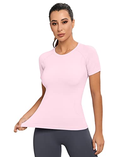 Image of MathCat Seamless Workout Tops for Women, Short Sleeve Compression Athletic Shirts Soft Yoga Gym Tops XS-XL