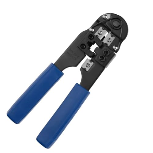 Image of XIKKART Network Crimping Tool with Wire Stripper & Cable Cutter, Multi-Function RJ45 RJ11 RJ12 Modular Plug Crimper Pliers, Ethernet LAN Cable Connector Clamp Hand Tool for Networking, Telecom DIY Use