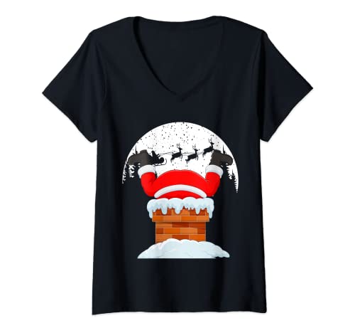 Mujer Black African American Santa Claus Funny Christmas Pijamas Camiseta Cuello V