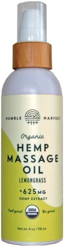 HUMBLE HARVEST Organic Hemp Massage Oil, 625mg, Lemongrass - Certified USDA Organic, Pain Relieving, Farm-Grown Hemp, 4 Ounce Bottle