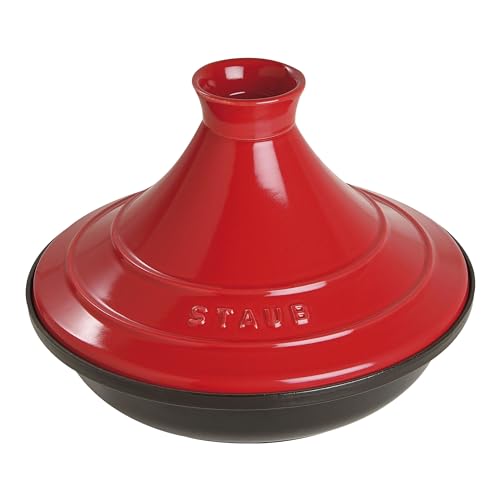 STAUB Plat à Tajine en Fonte, Couvercle Céramique, Ø 28 cm, Cerise