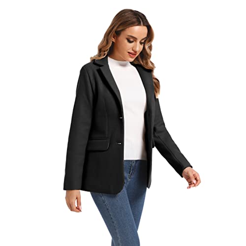 Tonchengsd Women's Long Sleeve Two Button Wool Blend Blazer Suit Jacket (B-Black, M) #TOP2