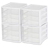 Sterilite 17918004 3 Drawer Unit, White Frame with Clear Drawers, 4-Pack