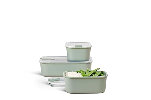 Mepal – Frischhaltedosen set 3-teilig EasyClip – Schüssel mit Deckel & Klickverschluss – Geeignet für Mikrowelle, Dampfgarer, Kühl- und Gefrierschrank – 2 x 700 ml + 1500 ml – Nordic sage