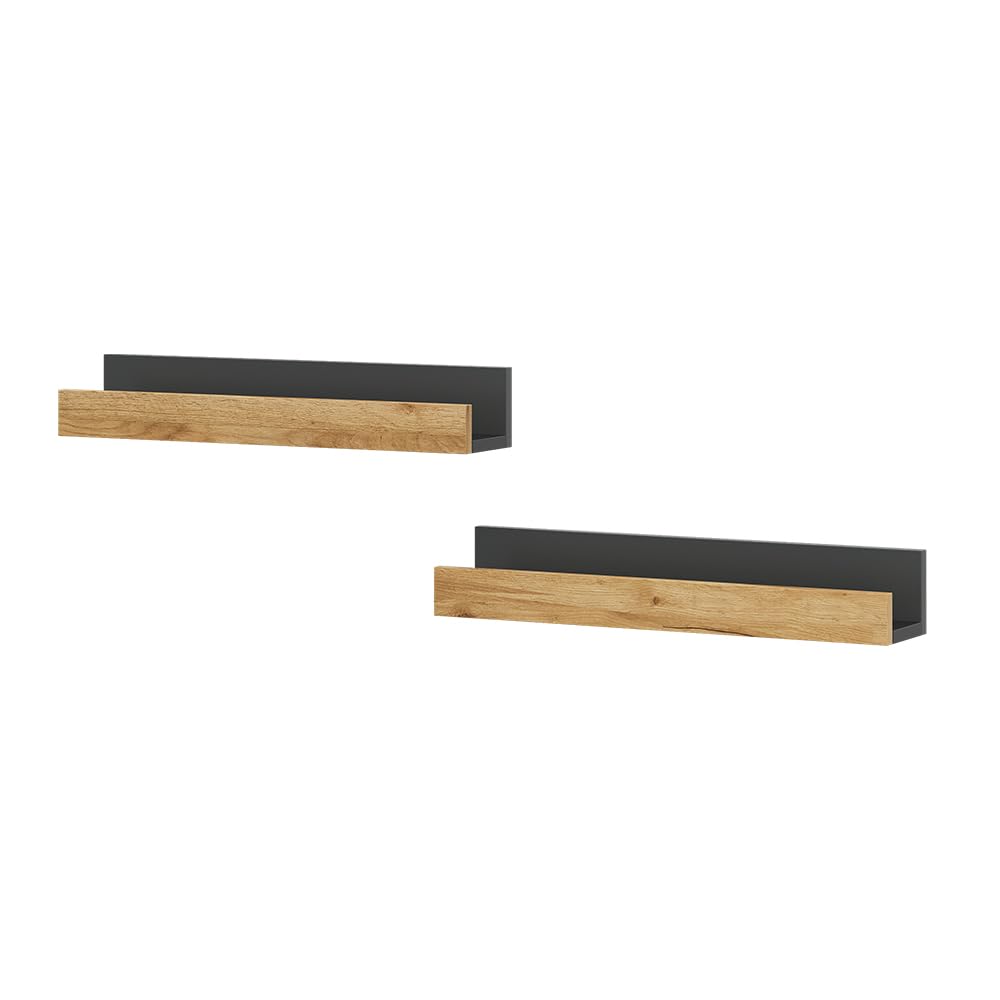 Vicco Estantería de Pared Tomy, Antracita/Roble Dorado, 60 x 10 cm Lote de 2, Apto para Montaje en Pared para Libros y decoración