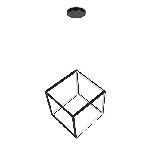 Geometrico Lampada A Sospensione LED Quadrato Moderno Lampadario Lampada A Sospensione Regolabile Illuminazione A Soffitto Per Sala Da Pranzo Camera Da Letto Ristorante,Black+SteplessDimming-a30cm
