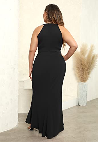 Keluummi Plus Size Formal Wedding Guest Long Dresses for Curvy Women, Halter Neck Empire Waist Mermaid Maxi Cocktail Gown4