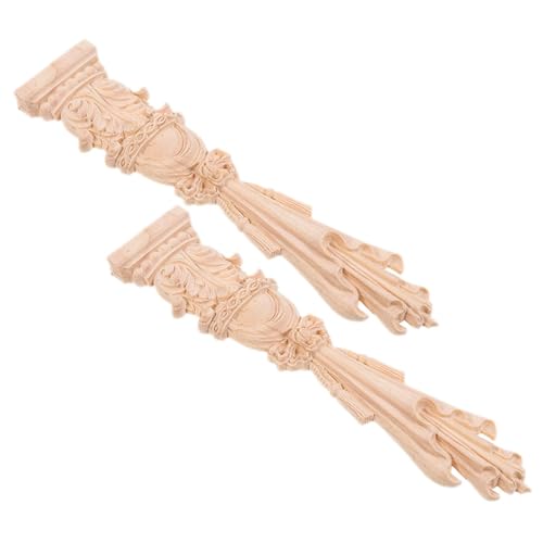 TOBBOMEY Wood Carved Appliques Decorative Cabinet Decals 30x6cm Solid Wood Floral Column Onlays for Home Interior Decoration 2pcs Set