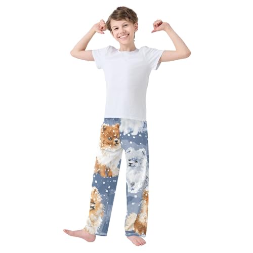 ZZXXB Pomeranian and Snow Boys Long Pants Soft Trousers Elastic Waist Kids Lounge Bottoms with Pockets S-XL3