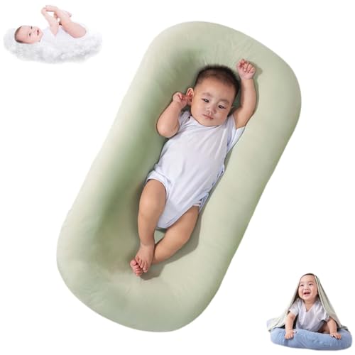 Image of Saanerueen Baby Lounger Soft Organic Cotton Breathable Lounger for Newborn, Baby Lounger for Newborn, Infant Lounger for Baby Rest & Activity (Green1)