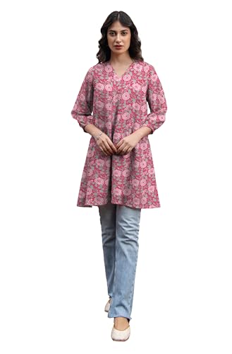 Image of Janasya Women's Georgette Floral Regular Tunic