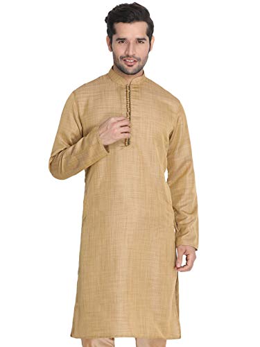 Image of VASTRAMAY Men's Beige Cotton Silk Blend Kurta