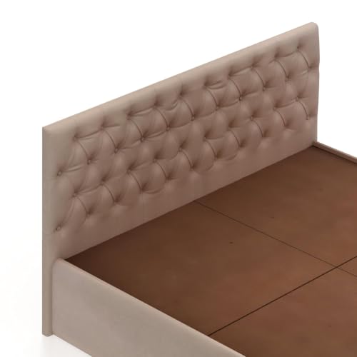 Image of Ganpati Arts Solid Sheesham Wood King Size Bed with Box Storage & Upholstered Tufted Headboard | Wooden Double Bed Cot Palang for Bedroom, Home & Hotel Furniture (Beige, 1 Year Warranty)