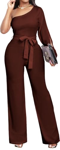 sexycherry Brown Jumpsuit for Women Dressy Formal Sexy Long Straight Pants