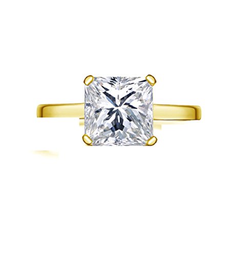 Bague mariage en or jaune 10K solitaire princesse 2,25 CT, le cadeau idéal pour femme