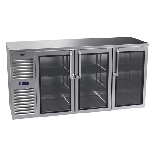 FSE NS72 Narrow Door Refrigerated Back Bar Storage Cabinet, Three-Section, 72"W x 24"D, Side Mounted self-contained Refrigeration, 30°F to 40°F Temperature Range, (3) hinged Doors with Locks