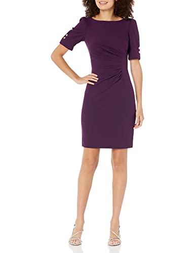 DKNY Women's Short Button Sleeve Ruched Sheath Dress