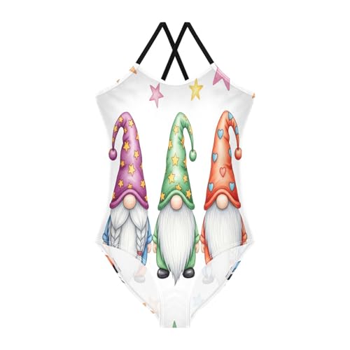 Cute Gnomes White Beards Colorful Hats Child Bathing Suit Girl, Summer Beach Bathing Suit, 3-10