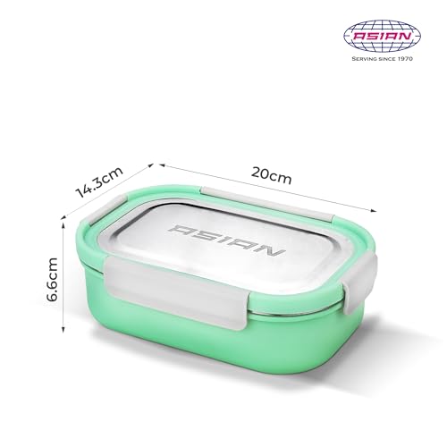 Image of Asian Plastowares - Snack Pack SS Lunch Box | Tiffin Box - Leak-Proof, Airtight | Lunch Box for Kids & Adults | Durable & Spill-Free School, Office, and College Tiffin | Mint Green