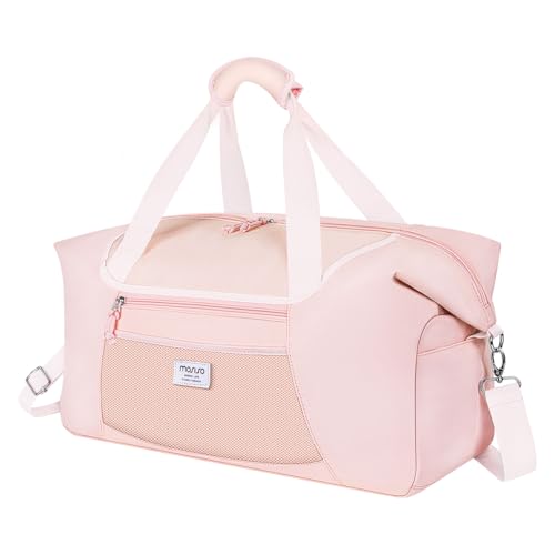 MOSISO Gym Bag for Women, Travel Duffle Weekender Overnight Workout Carry on Small Tote Sport Gym Duffle Bag with Shoe Compartment&Wet Pocket&Front Mesh Pocket for Fitness, Yoga, Weekend, Pink