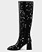 MUCCCUTE Black Rhinestone Boots for Women Square Toe Knee High Boots Chunky Heel with Side Zipper Sparkly Fashion Tall Boots for Ladies Size 6
