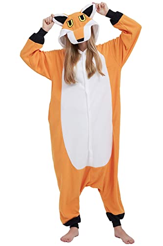 Hstyle Unisex vuxen onesie anime Kigurumi kostym cosplay djur pyjamas huvtröja nattkläder, Ny räv, M