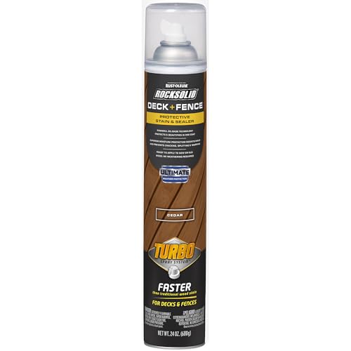 RockSolid Deck+Fence Protective Stain & Sealer with Turbo Spray System | Oil‑Base One‑Coat Protection | Superior Moisture Resistance | UV Resistant | Cedar | 23 oz Aerosol